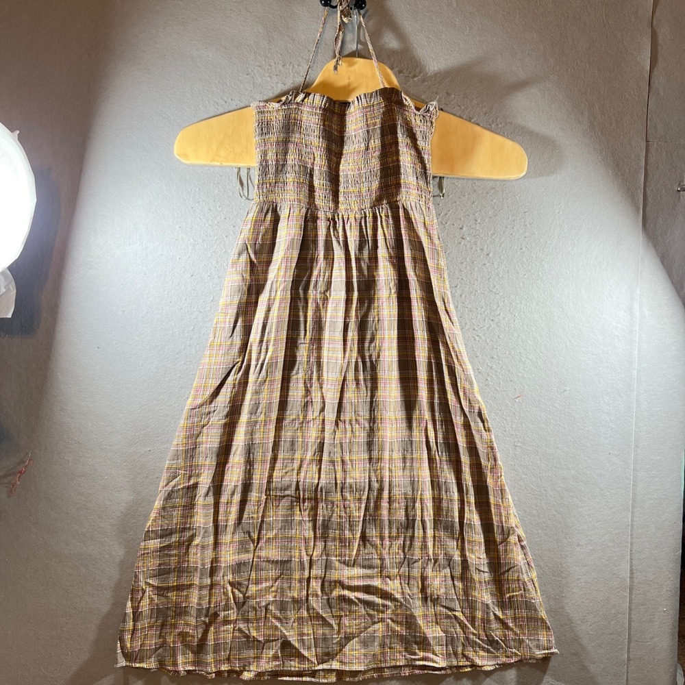 993 | Vernacular Smocked Halter Plaid Cotton Maxi Dress Cottagecore Womens Small